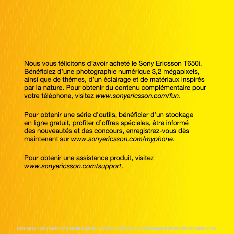Page 1 de la notice Manuel utilisateur Sony Ericsson T650i