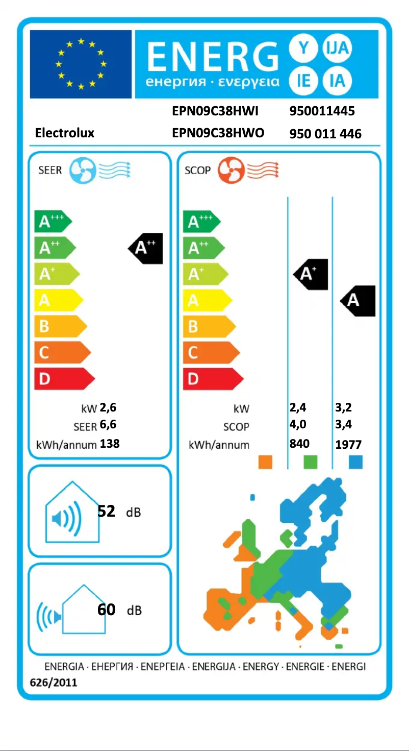 Página 1 del manual Etiqueta energética Electrolux EPN09C38HWO