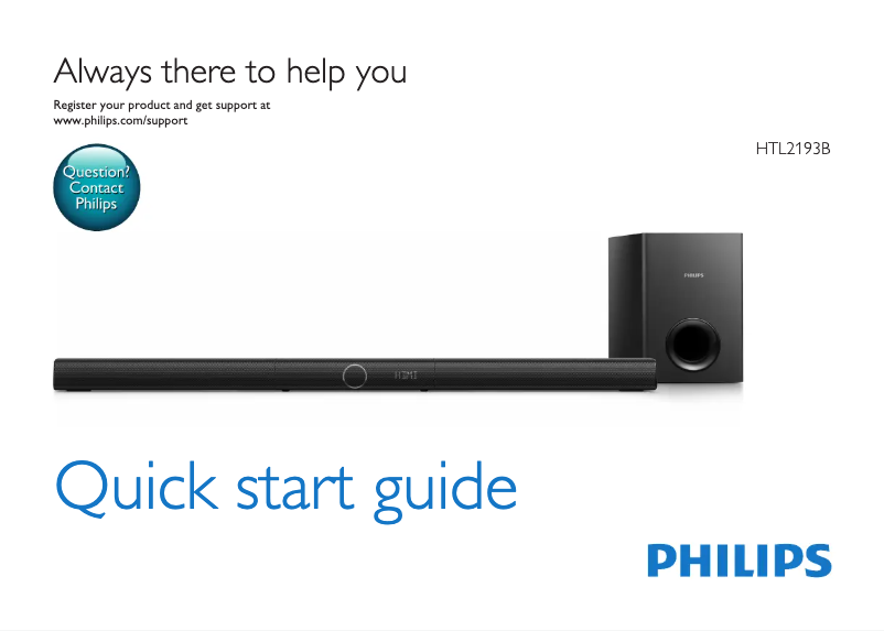 Page 1 de la notice Guide de démarrage rapide Philips HTL2193B