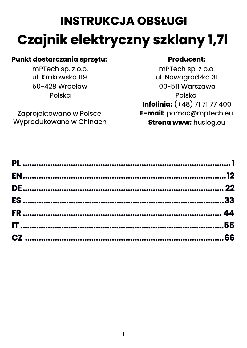Page 1 de la notice Manuel utilisateur Huslog AK-0537