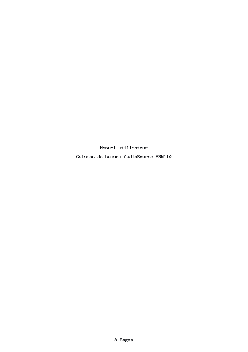 Page 1 de la notice Manuel utilisateur AudioSource PSW110
