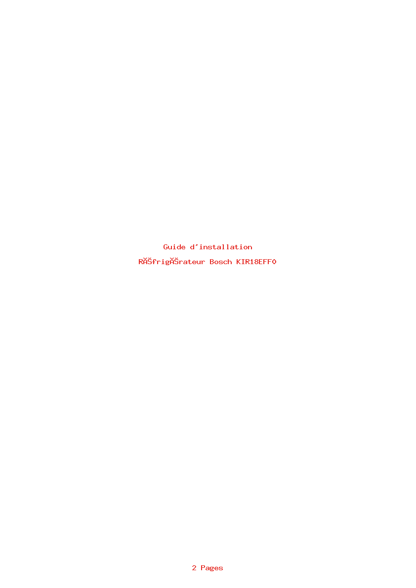 Page 1 de la notice Guide d'installation Bosch KIR18EFF0