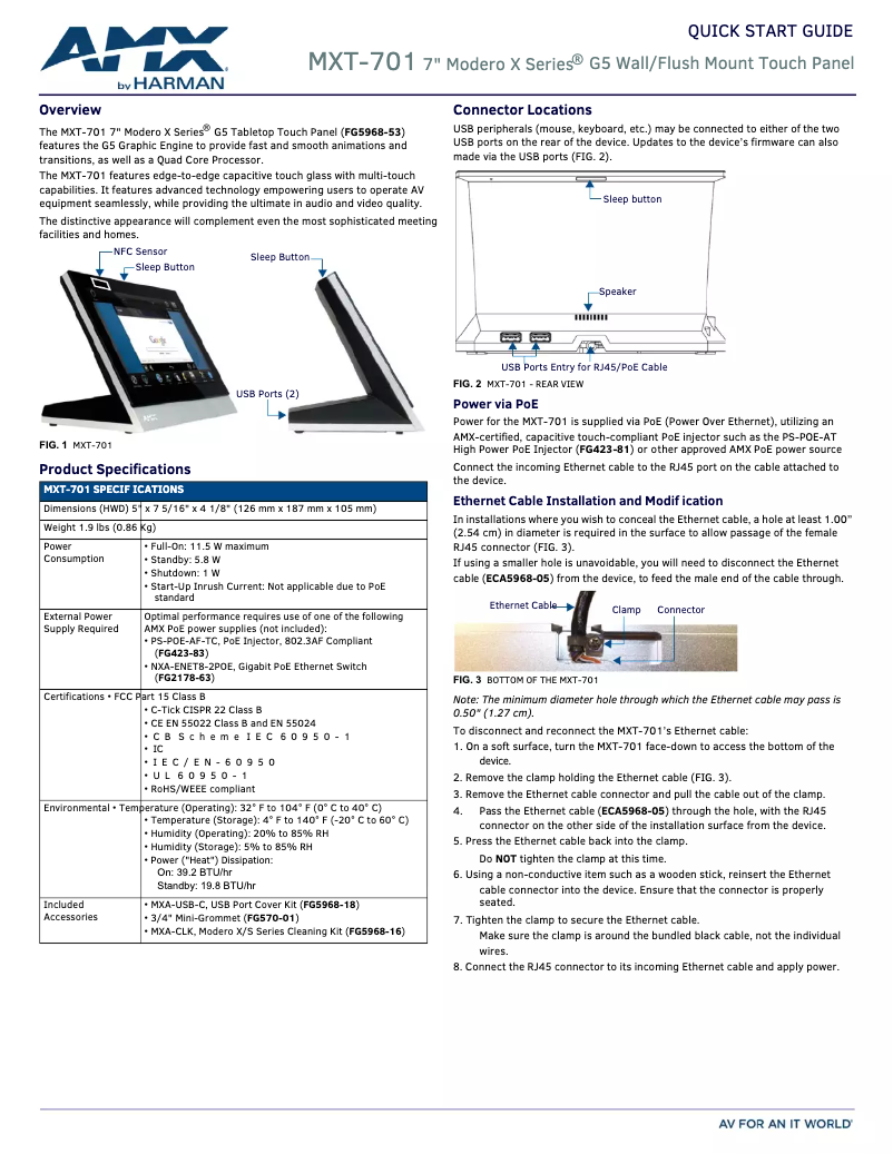 Page 1 de la notice Guide de démarrage rapide AMX MXT-701