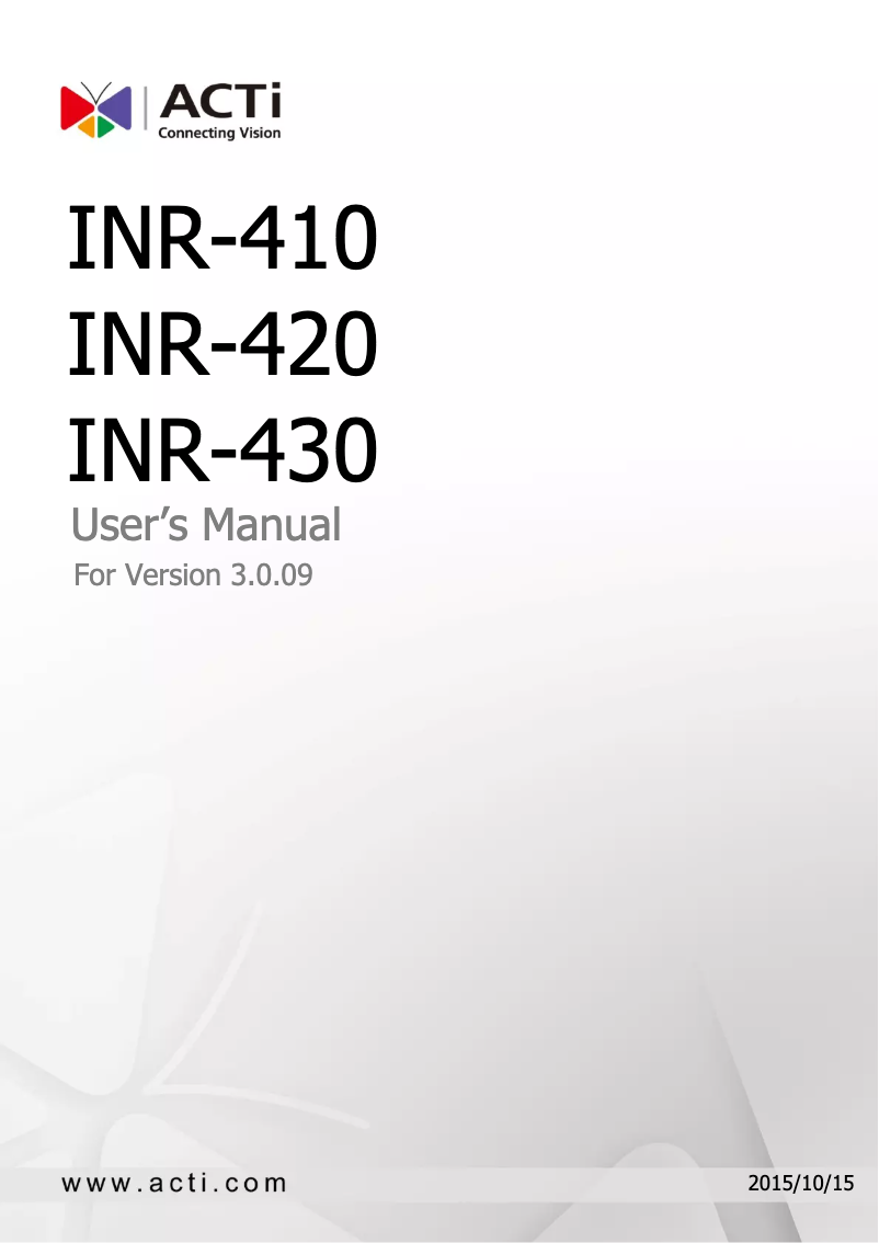 Page 1 de la notice Manuel utilisateur ACTi INR-430