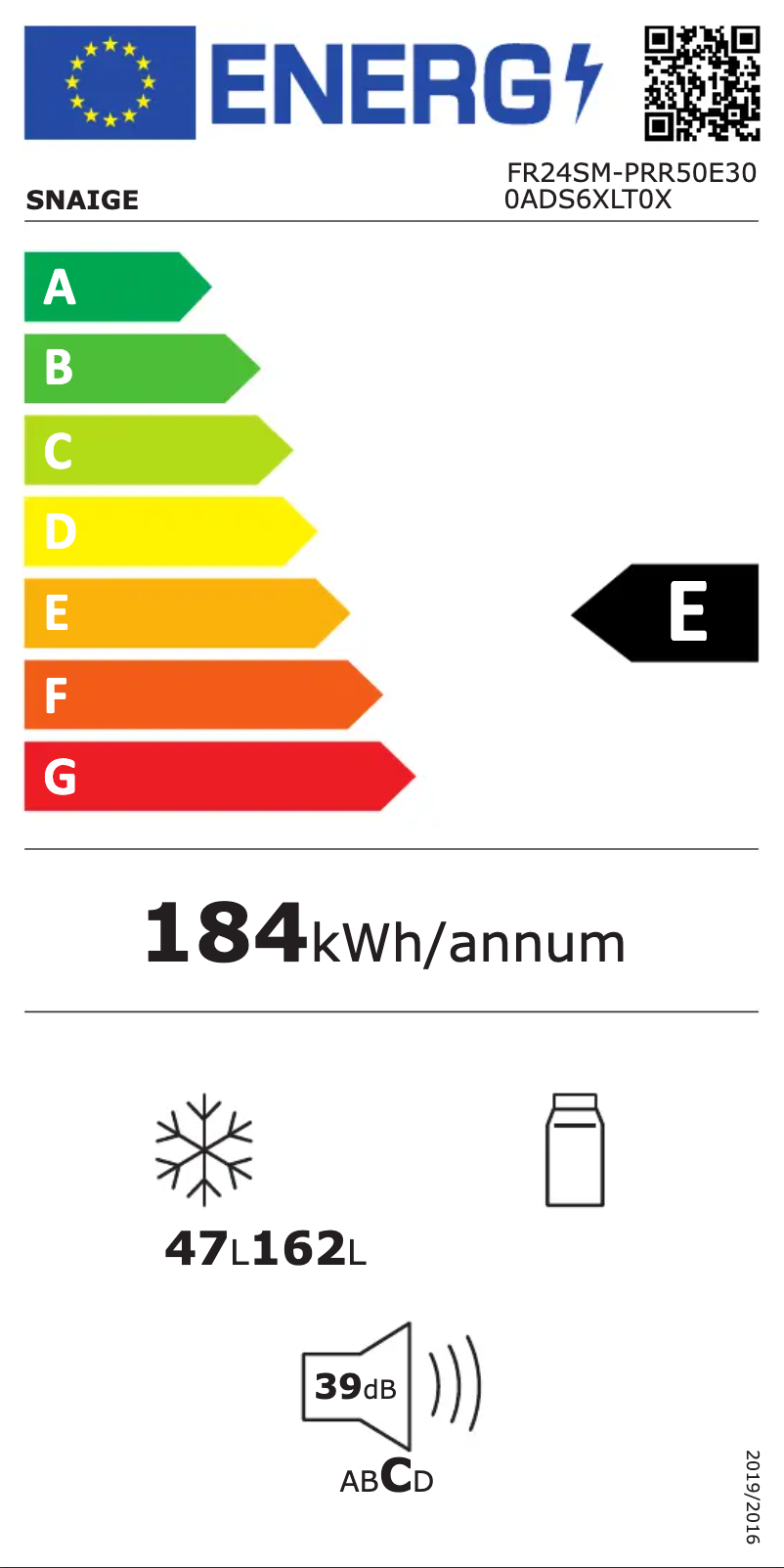 Page 1 of the manual Energy Label Snaigė Retro FR24SM-PRR50E3