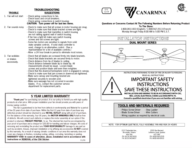 Page 1 de la notice Manuel utilisateur Canarm Calibre