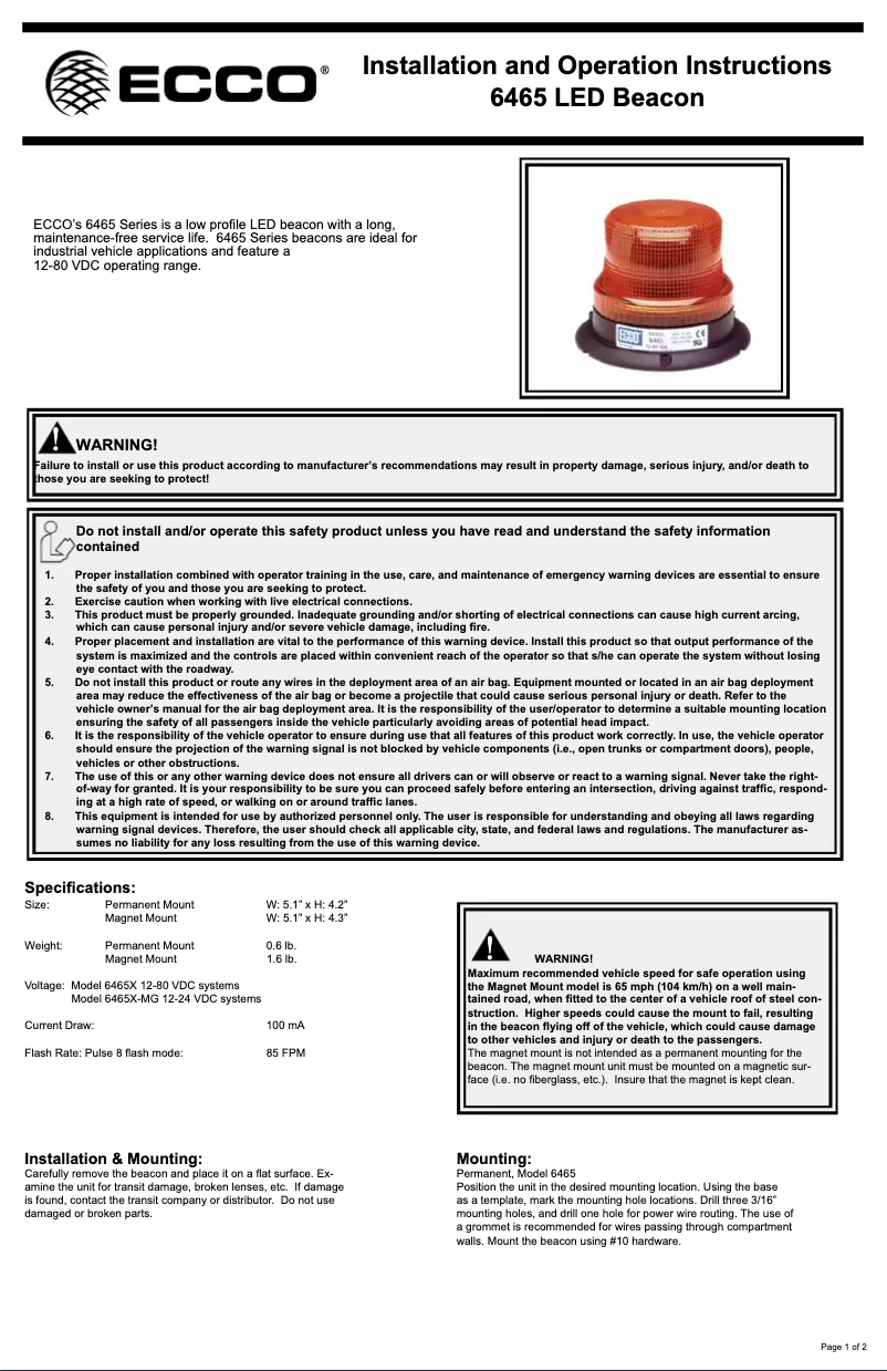 Page 1 de la notice Manuel utilisateur ECCO X-6465AMG