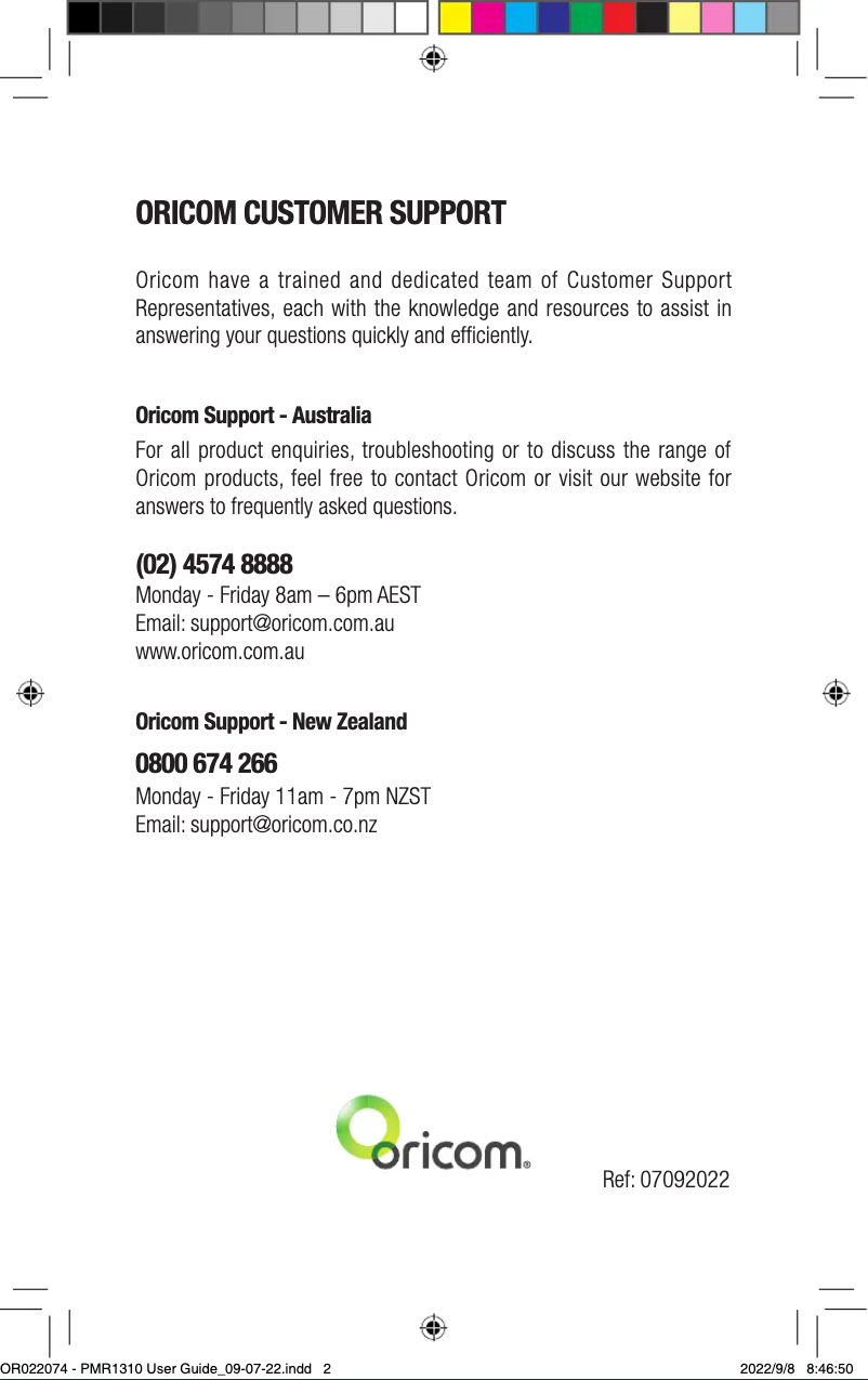 Page 1 de la notice Manuel utilisateur Oricom PMR1310