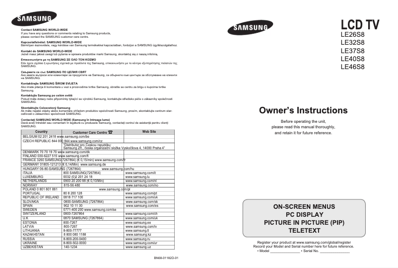 Página 1 del manual Manual de usuario Samsung LE37S86BD
