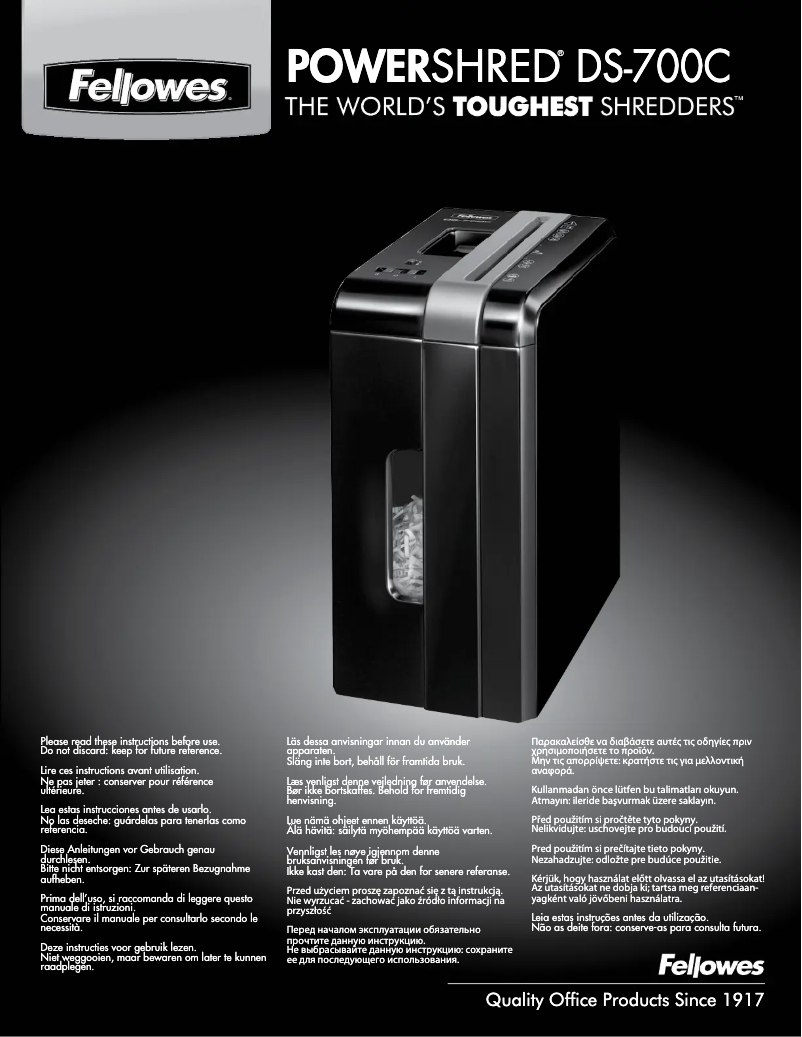 Page 1 de la notice Manuel utilisateur Fellowes Powershred DS-700Cs