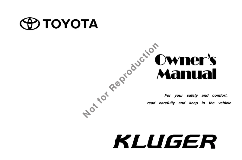 Page 1 de la notice Manuel utilisateur Toyota Kluger (2006)