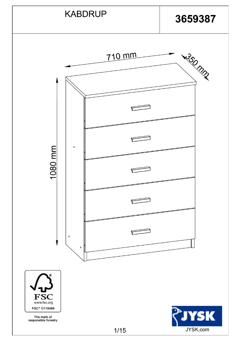 Page 1 de la notice Manuel utilisateur JYSK Kabdrup (71x108x35)