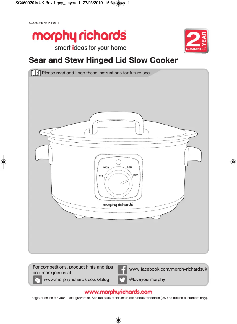 Page 1 de la notice Manuel utilisateur Morphy Richards Sear & Stew 461020