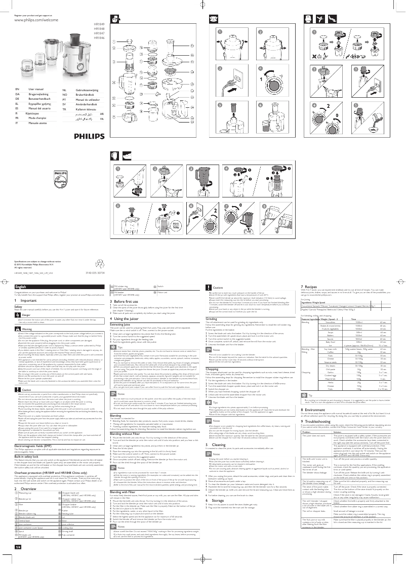 Page 1 de la notice Manuel utilisateur Philips Viva Collection HR1847