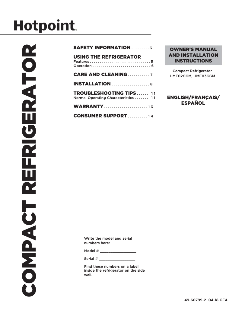 Page n°1 - Guide d'installation GE HME03GGMBB