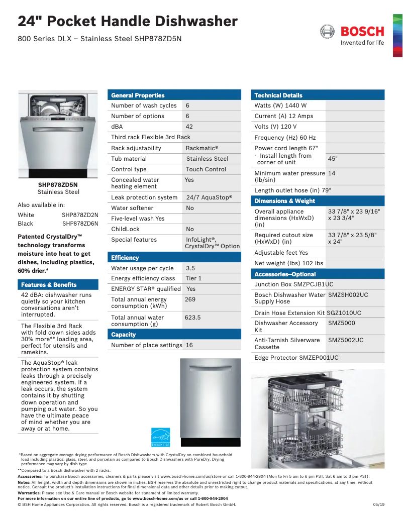 Page 1 of the manual Technical Sheet Bosch SHP878ZD5N