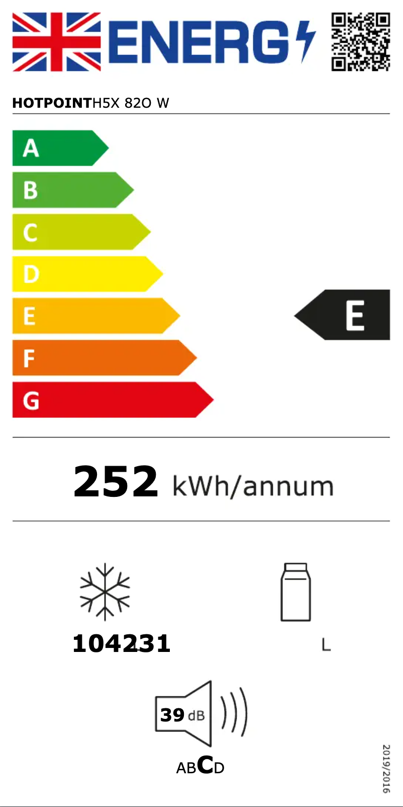 Página 1 del manual Etiqueta energética Hotpoint H5X 82O W