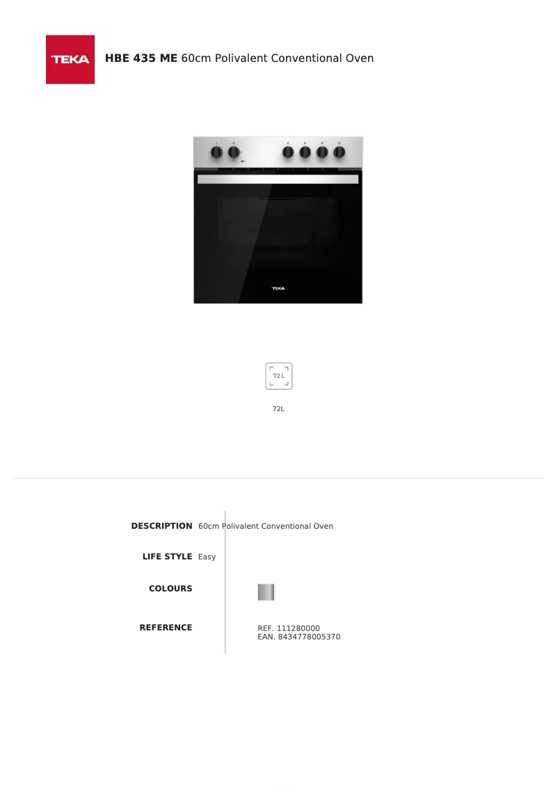 Page 1 de la notice Fiche technique Teka HBE 435