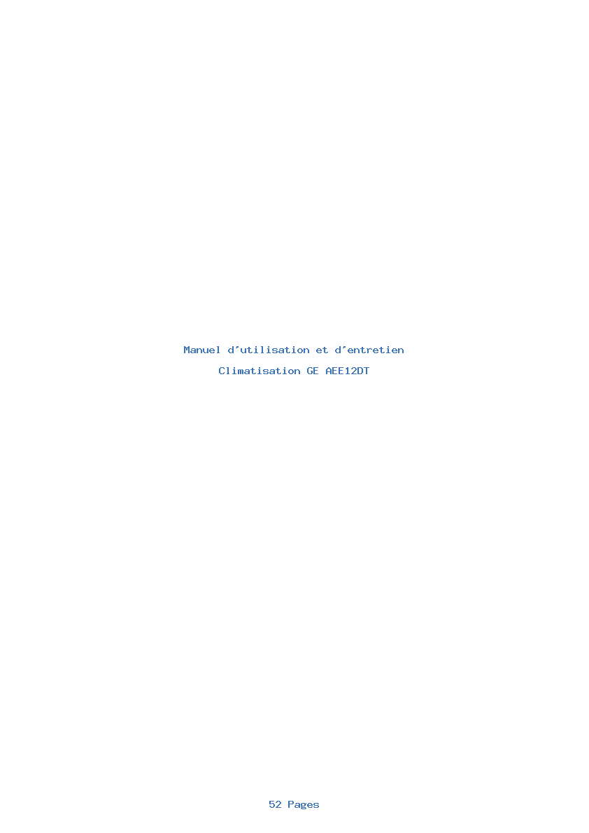 Page 1 de la notice Manuel d'utilisation et d'entretien GE AEE12DT