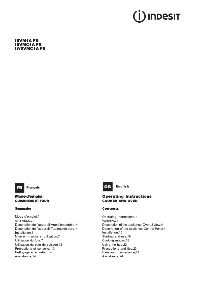 Page n°1 - Manuel utilisateur Indesit I5VMC1A(W) FR