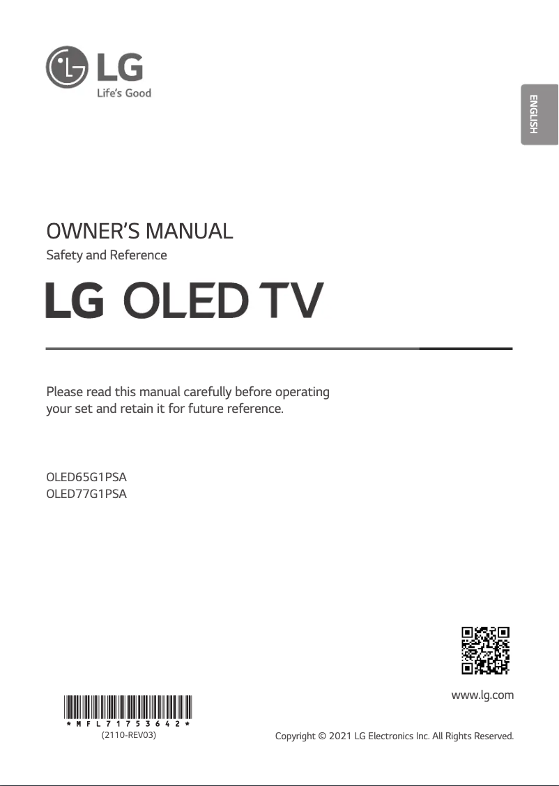 Page 1 de la notice Manuel utilisateur LG OLED65G1PSA