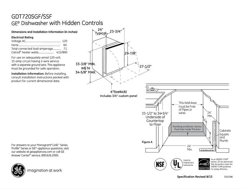 Page 1 of the manual Technical Sheet GE GDT720SGFBB