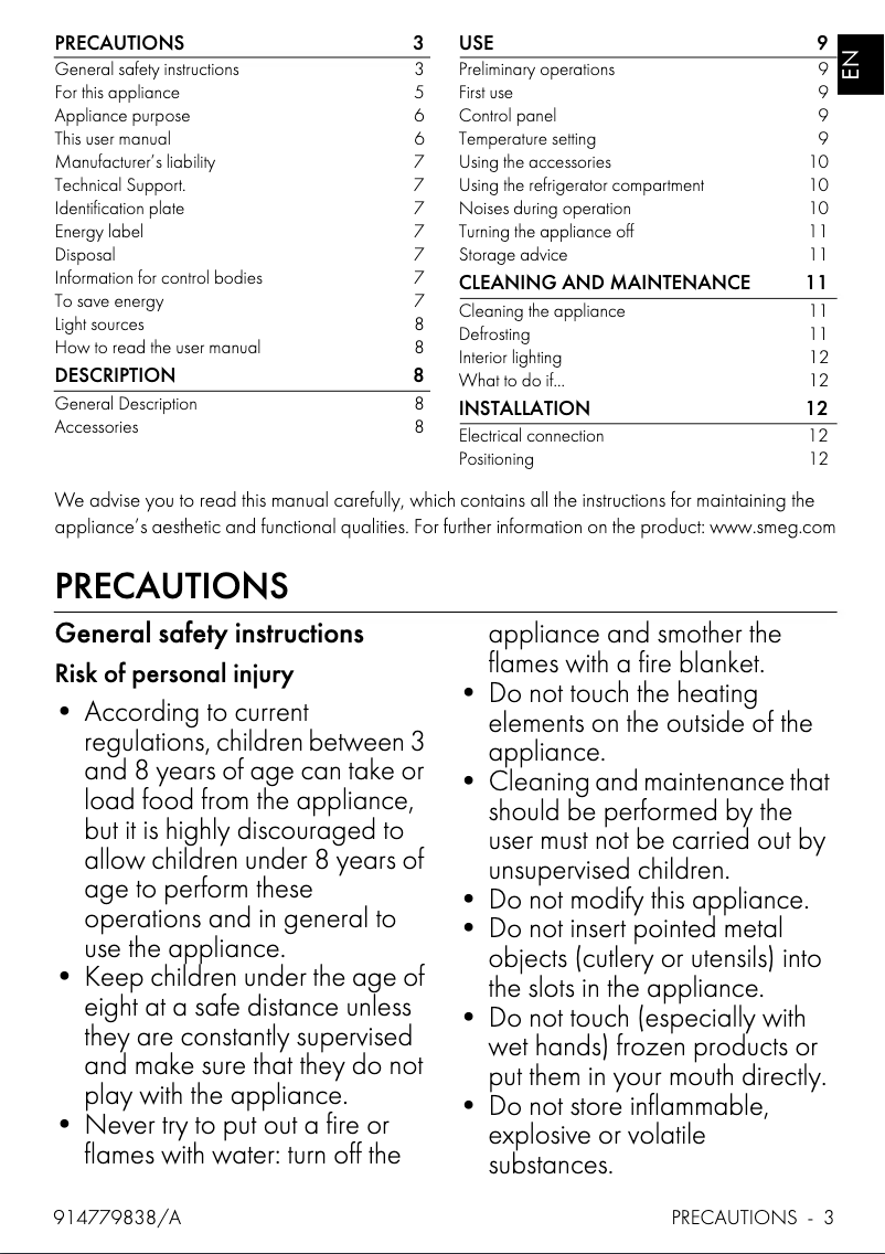 Page 1 de la notice Manuel utilisateur Smeg FAB10HRCR5AU