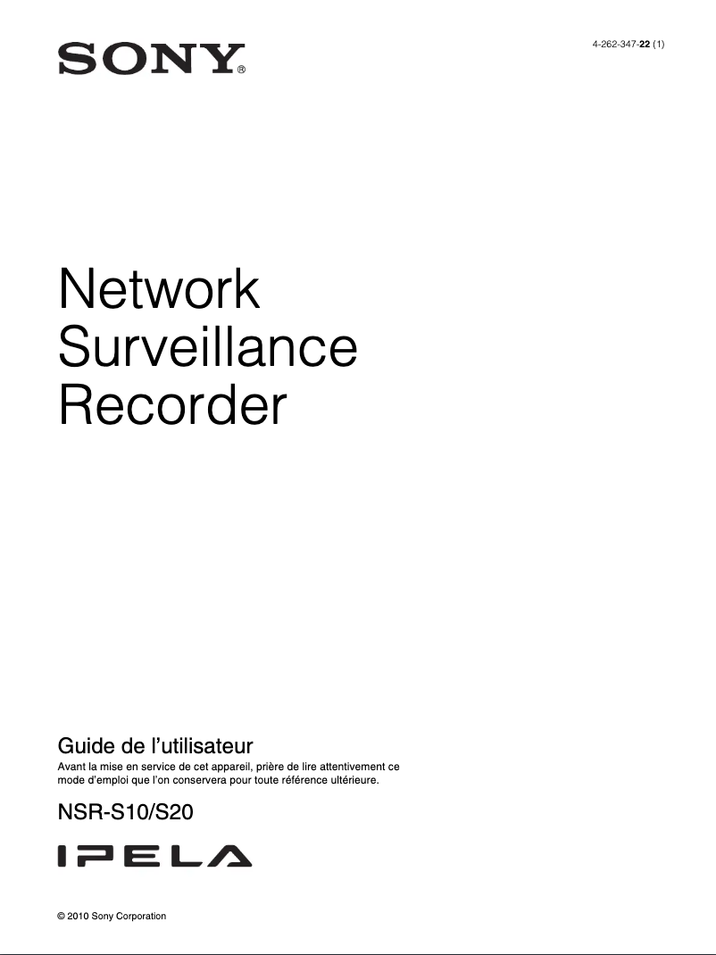 Page 1 de la notice Manuel utilisateur Sony NSR-S10