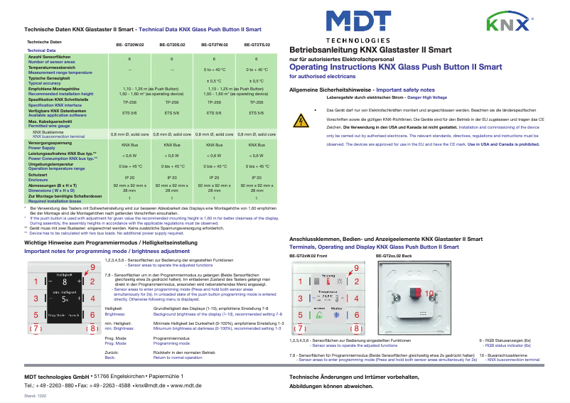 Page 1 de la notice Manuel utilisateur MDT BE-GT20W.02