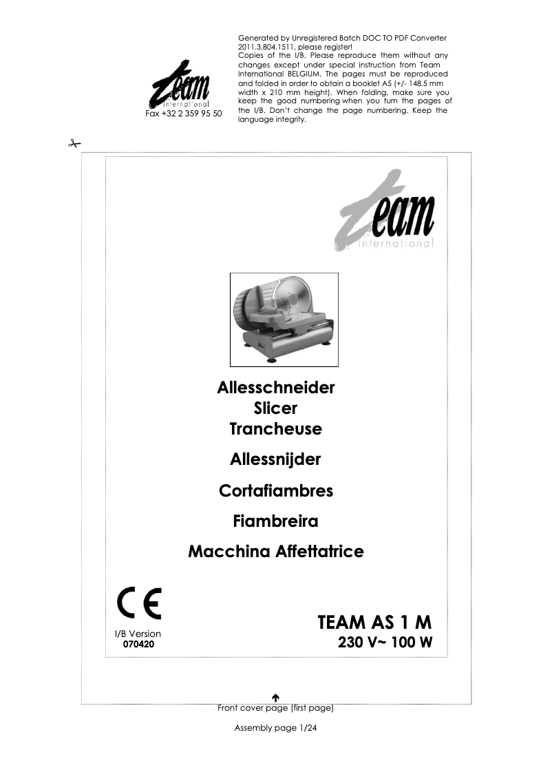 Page 1 de la notice Manuel utilisateur Team AS 1 M