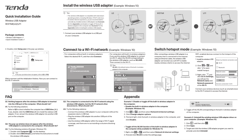 Page 1 de la notice Guide d'installation Tenda W311MI
