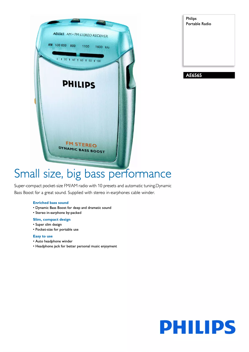 Page 1 of the manual Technical Sheet Philips AE6565
