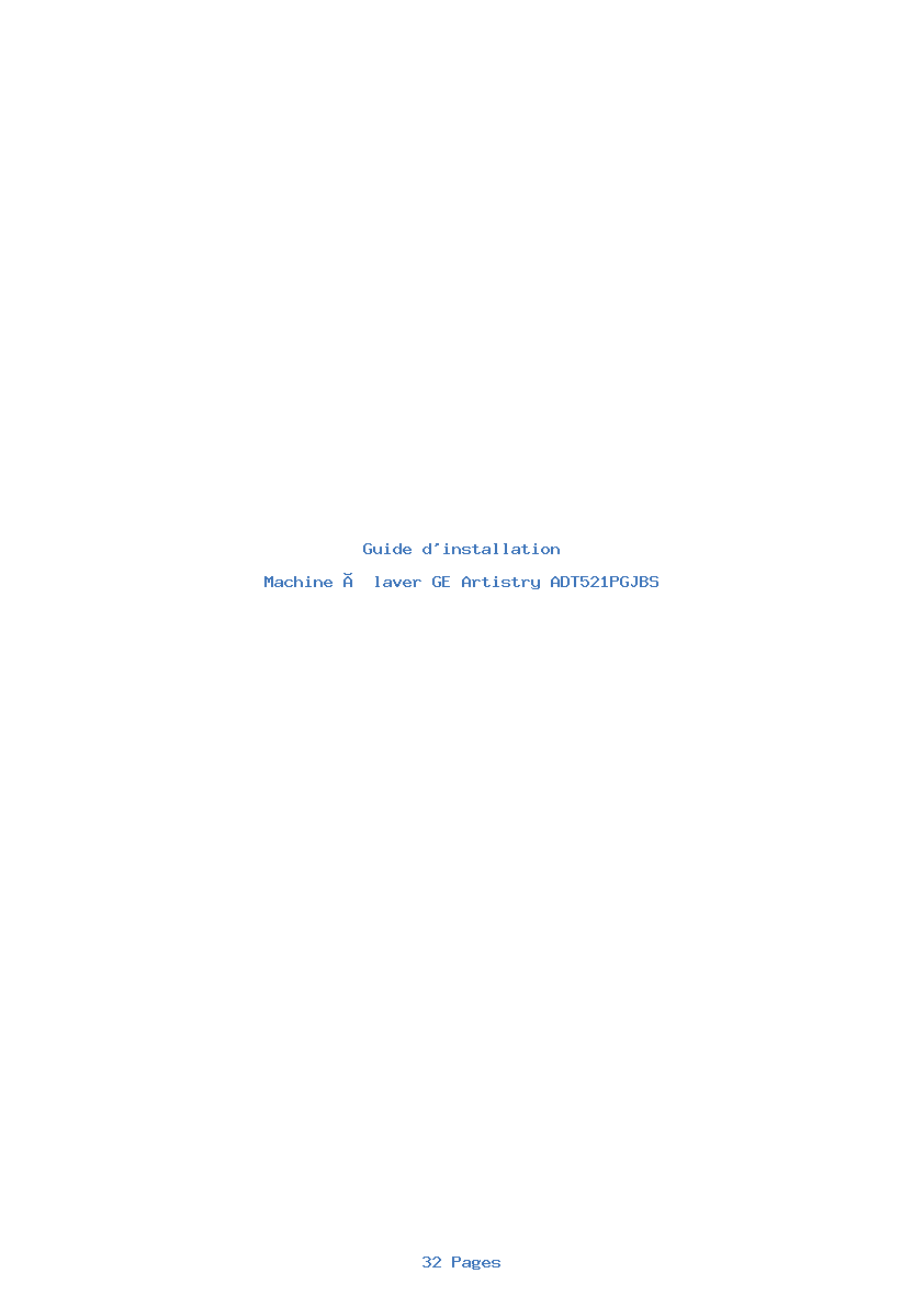 Page 1 de la notice Guide d'installation GE Artistry ADT521PGJBS