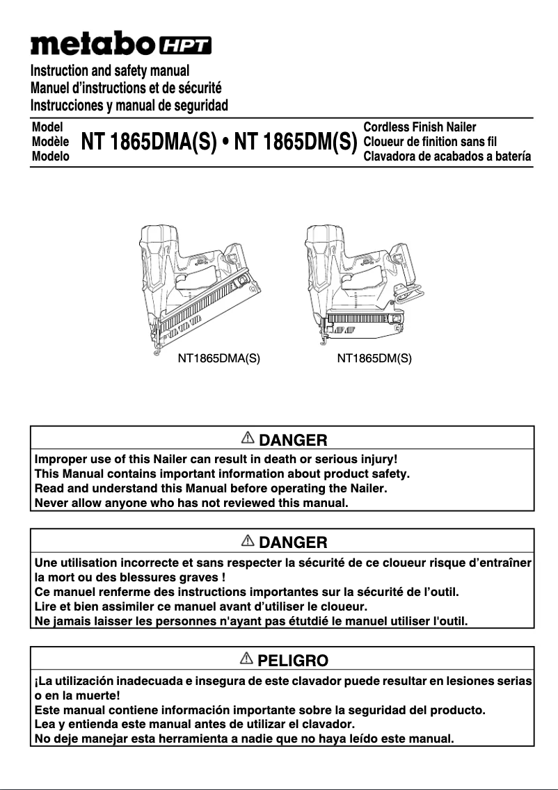 Page 1 of the manual User Manual Metabo NT1865DMST