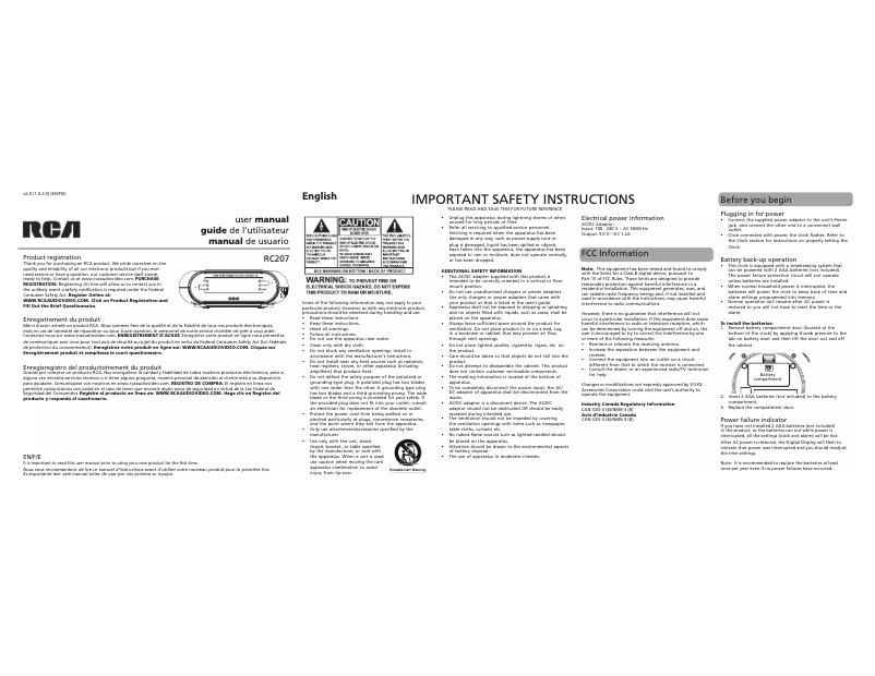 Page 1 de la notice Manuel utilisateur audiovox RC207