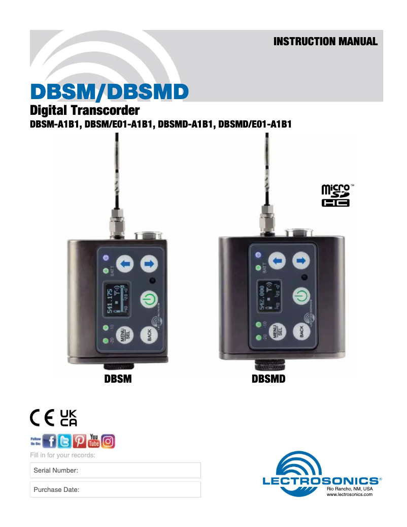 Page 1 of the manual User Manual Lectrosonics DBSM