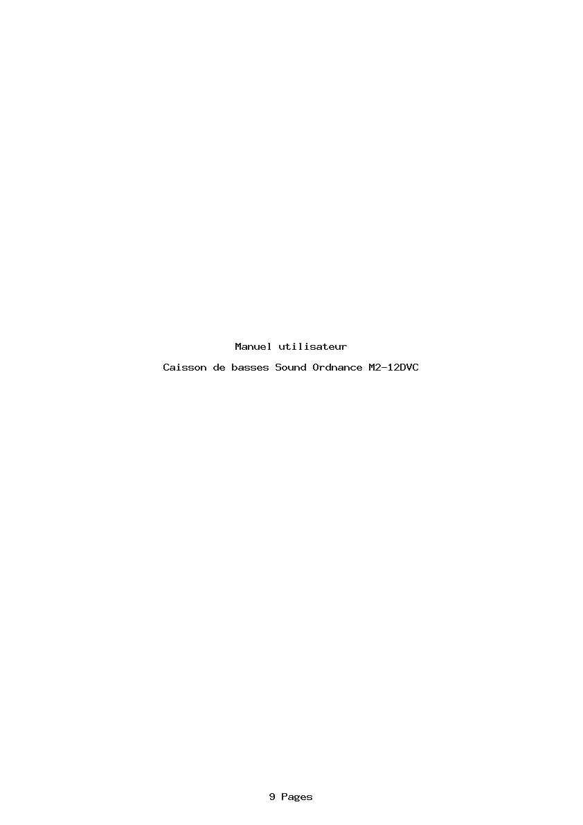 Page 1 de la notice Manuel utilisateur Sound Ordnance M2-12DVC