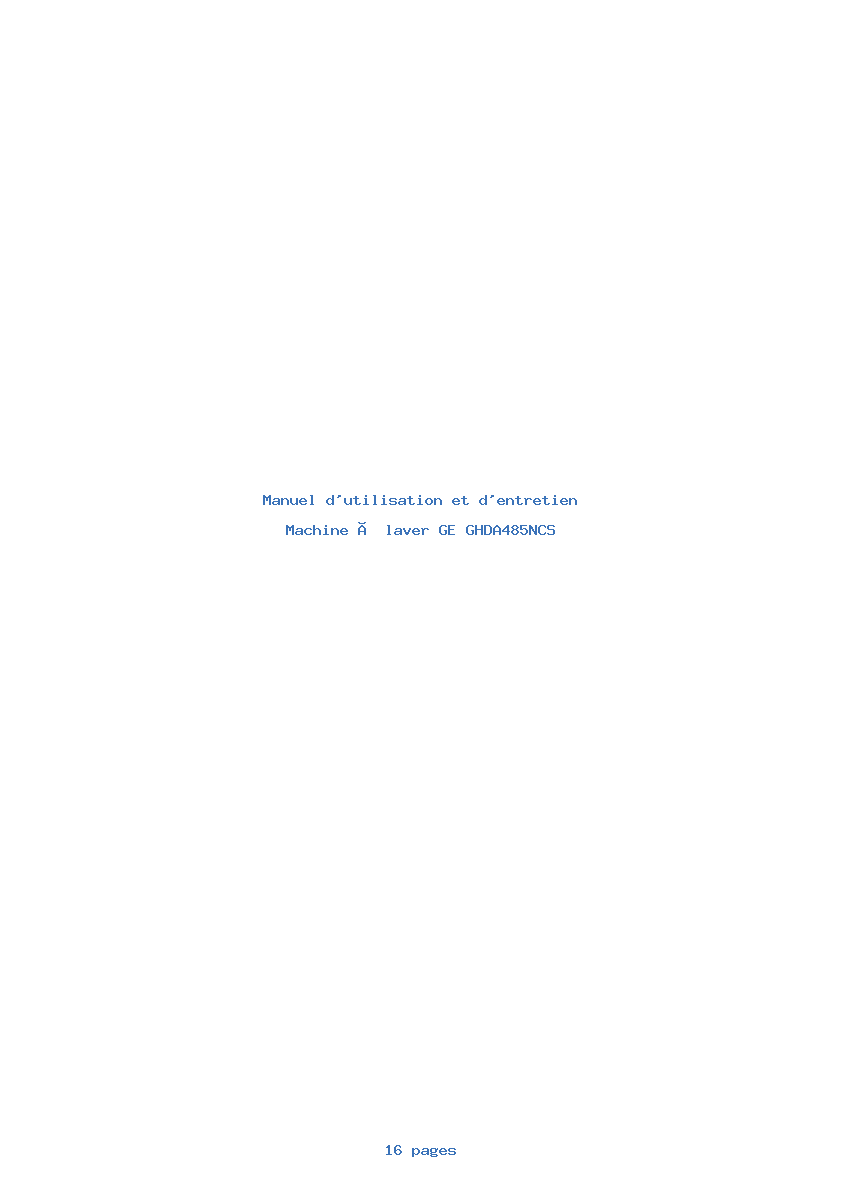 Page 1 de la notice Manuel d'utilisation et d'entretien GE GHDA485NCS