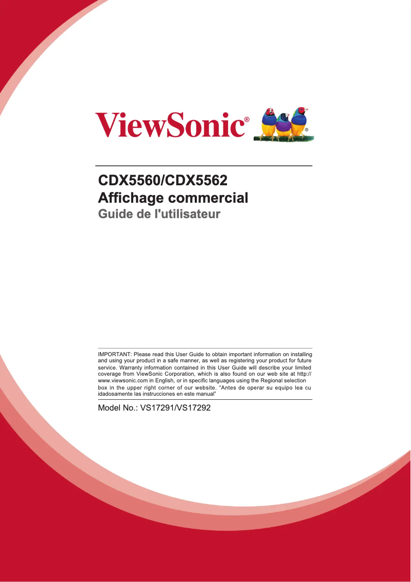 Page 1 de la notice Manuel utilisateur Viewsonic CDX5562