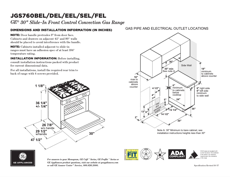 Page 1 of the manual Technical Sheet GE JGS760EELES