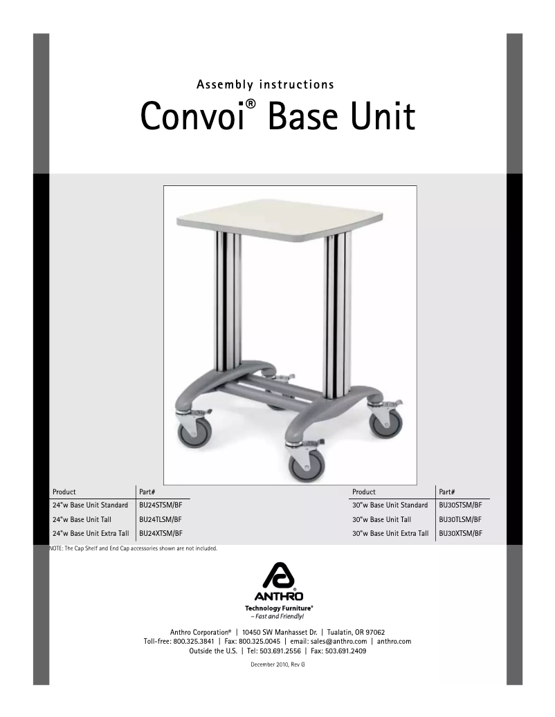 Page 1 de la notice Manuel utilisateur Anthro Convoi Extra Tall