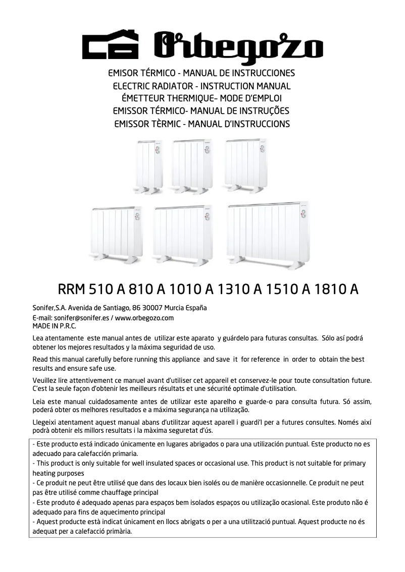 Page 1 de la notice Manuel utilisateur Orbegozo RRM 810