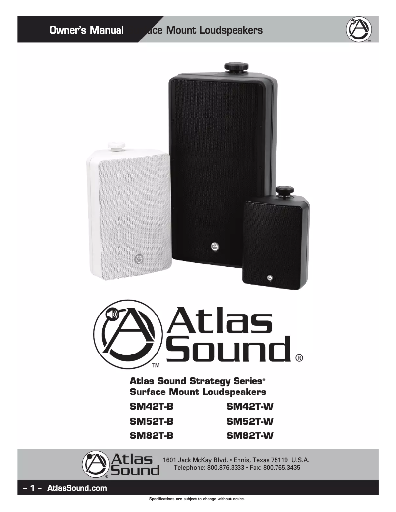 Page 1 de la notice Manuel utilisateur Atlas Sound SM82T-B