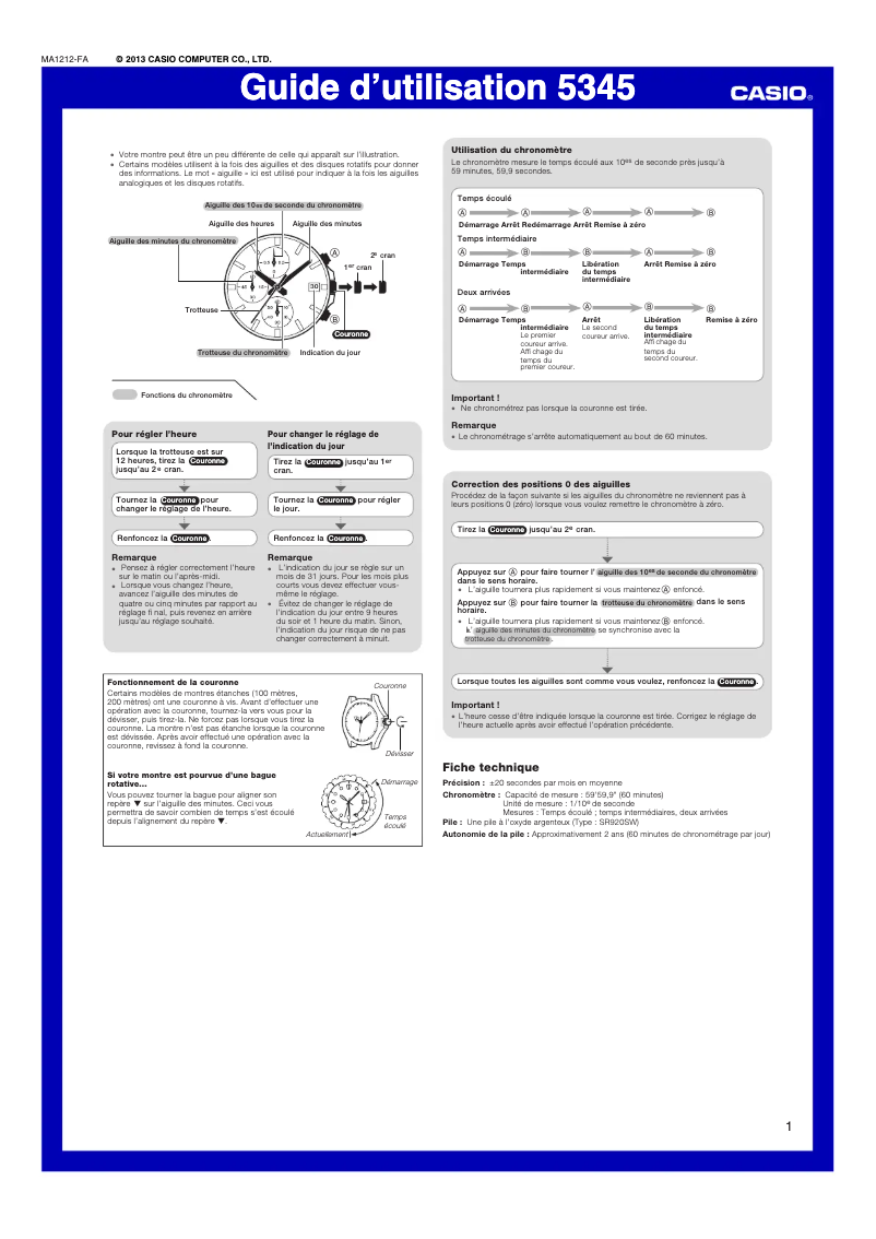 Page 1 de la notice Manuel utilisateur Casio Edifice EFV-610DB-2AVUEF