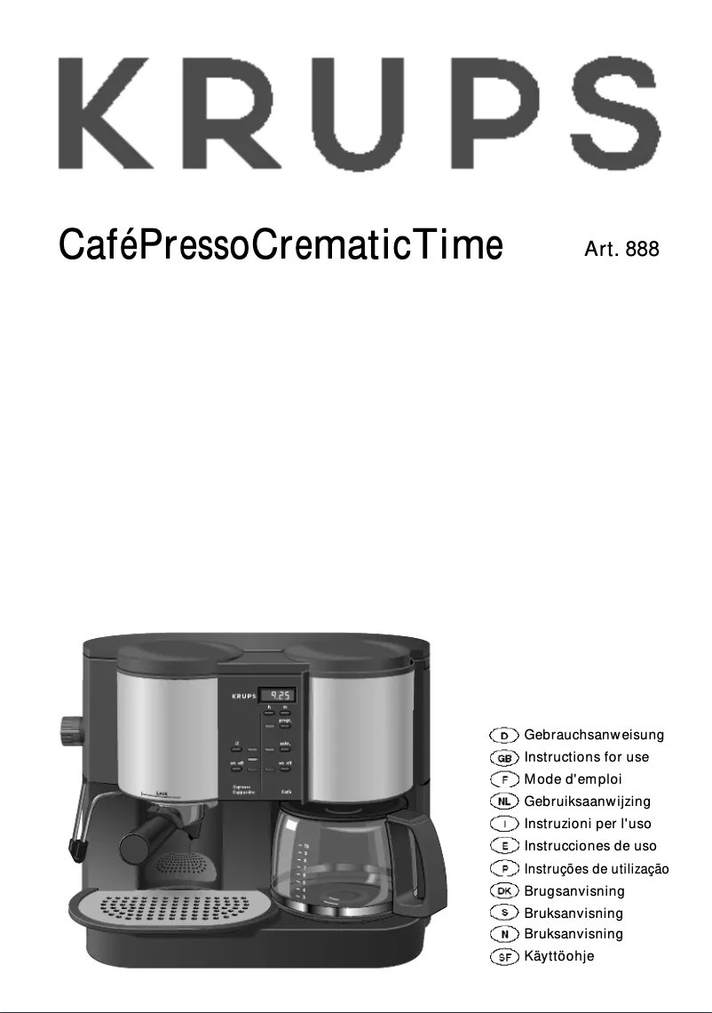 Page 1 de la notice Manuel utilisateur Krups CaféPresso Crematic Time 888