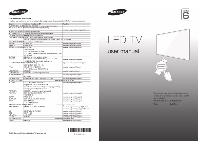 Page 1 de la notice Guide d'installation Samsung UE60H6200AW