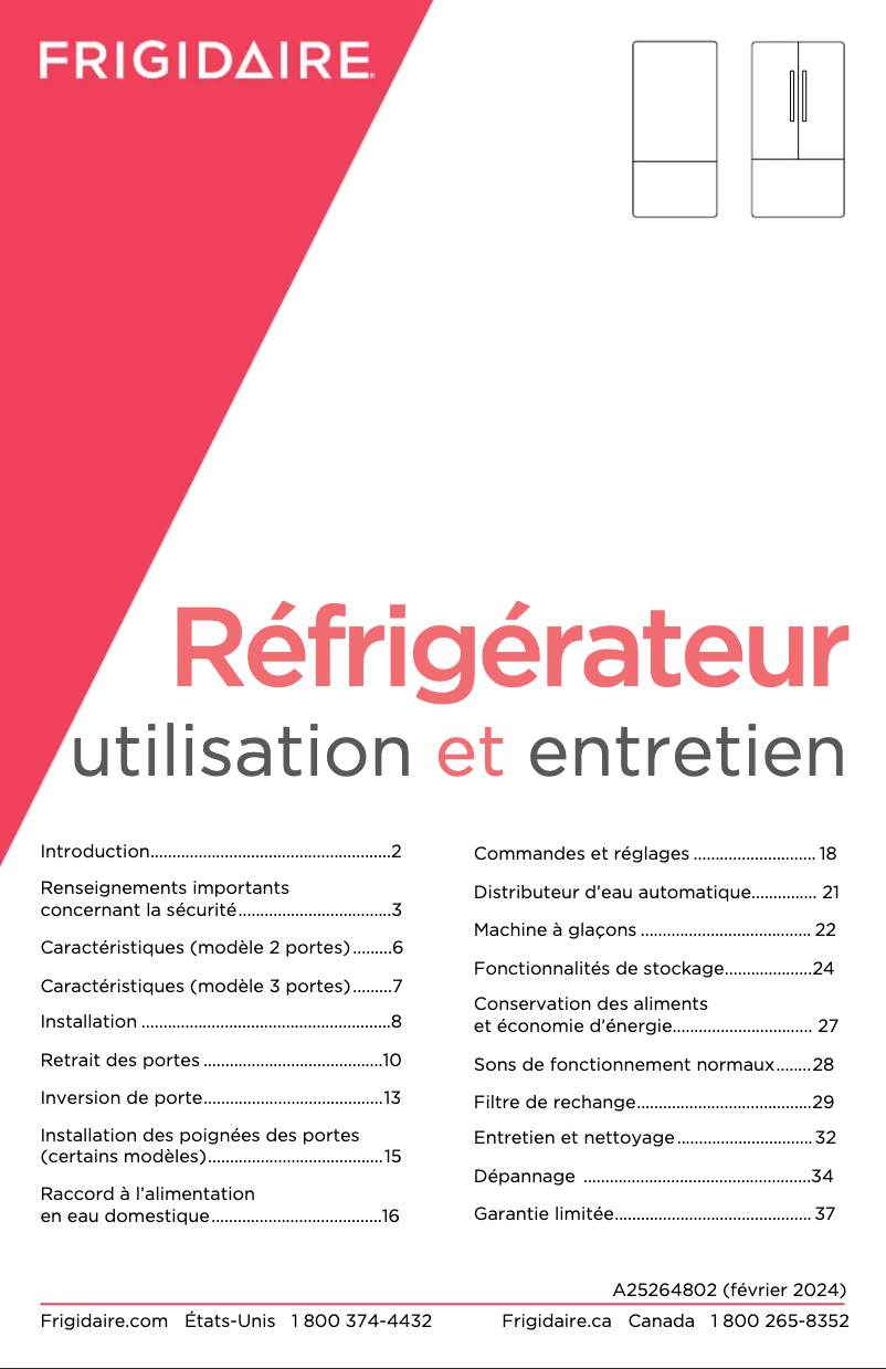 Page 1 de la notice Manuel utilisateur Frigidaire GRFN2023AF