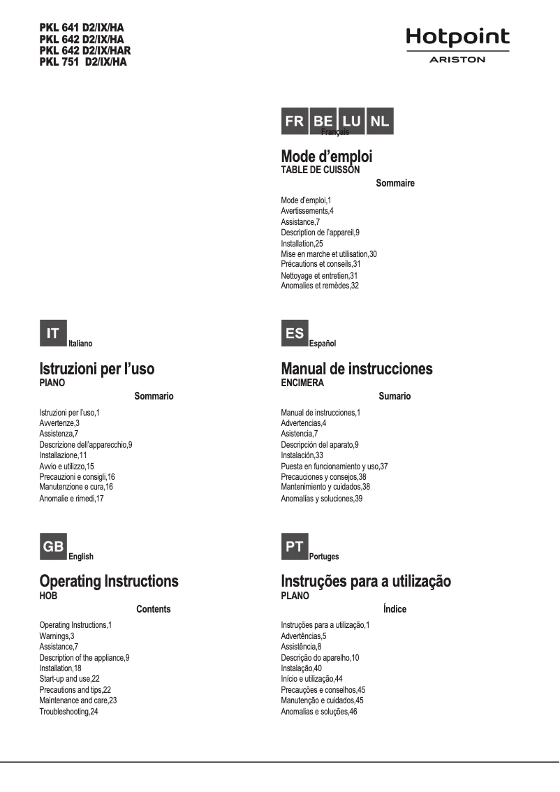 Página 1 del manual Manual de usuario Hotpoint Ariston PKL 751 D2/IX/HA