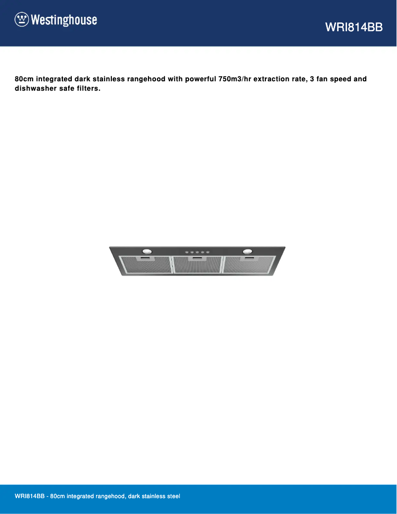 Page 1 of the manual Technical Sheet Westinghouse WRI814BB