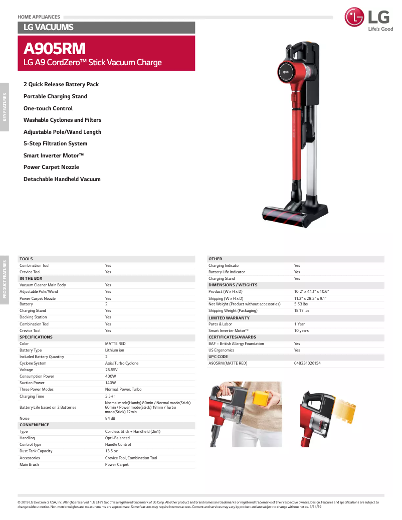 Page 1 of the manual Technical Sheet LG A905RM